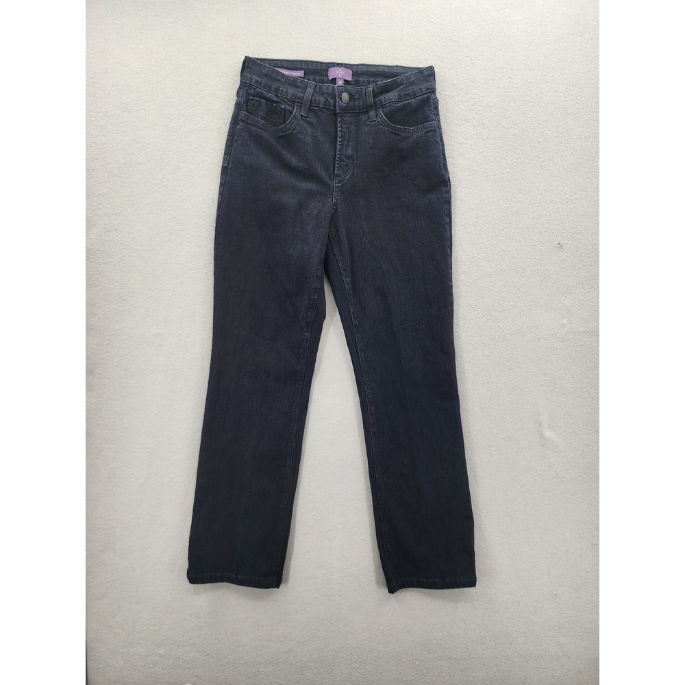 NYDJ Marilyn Straight Leg Jeans Black Dark Wash Lift Tuck Denim Womens Size 4P